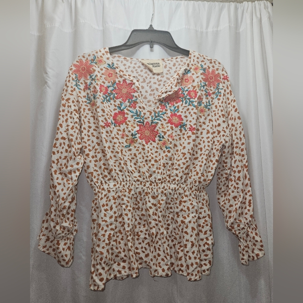 Savanna Jane Top Womens Floral Embroidered  Multicolor Boho!